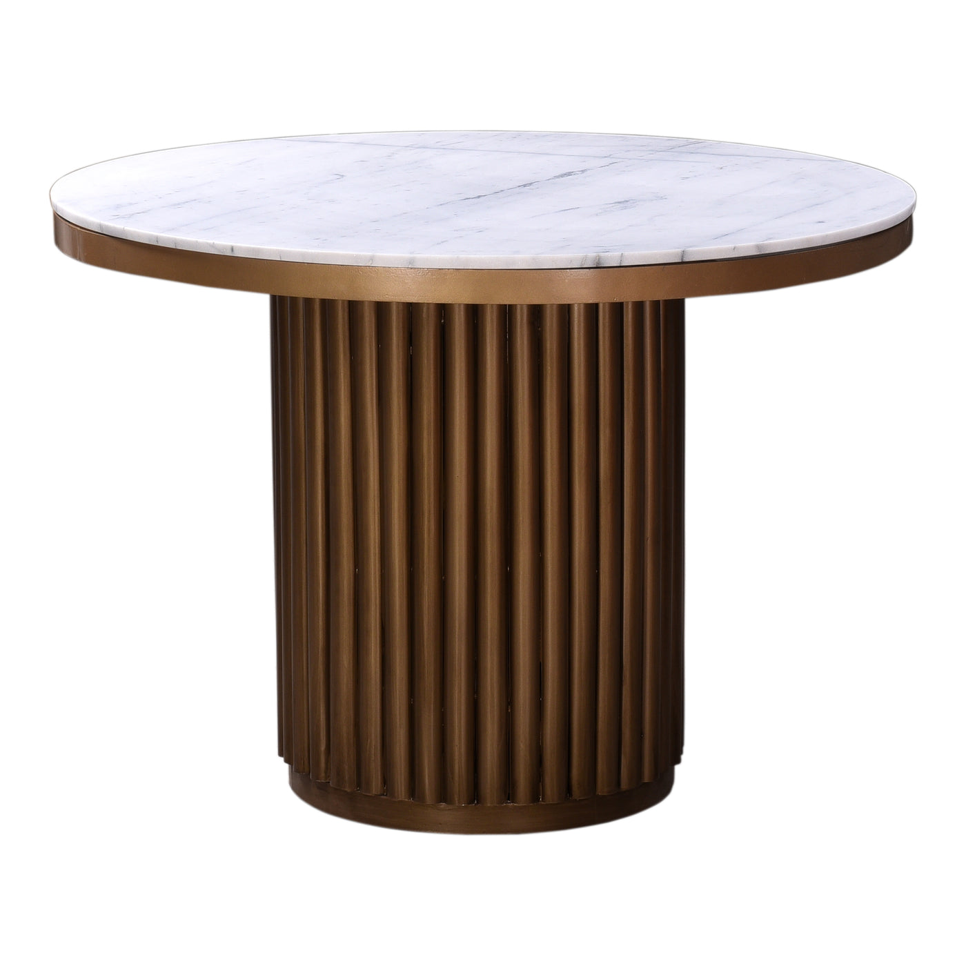 Inspired by Roman architecture, the Tower dining table features a brass-finished pillar base holding up a beautiful white ...