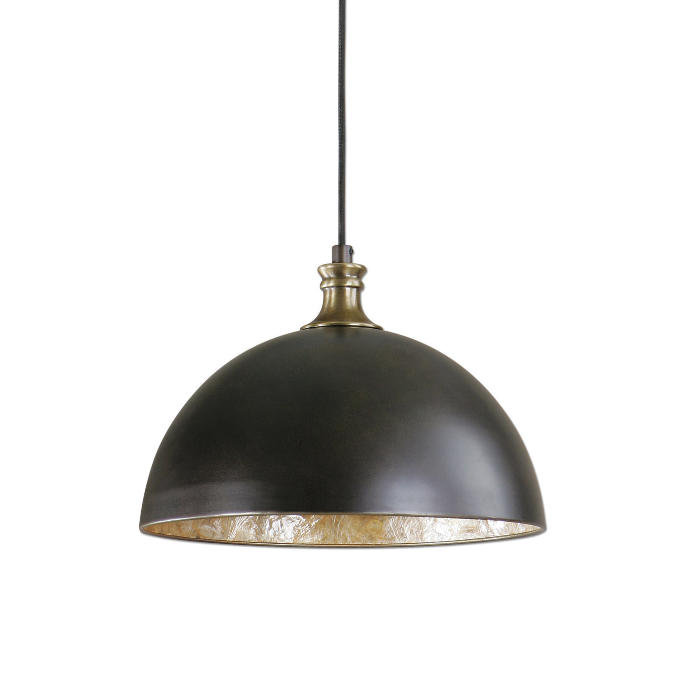 We Have Taken The Simple Look Of A Metal Dome Pendant In A Pacific Bronze Finish With Antique Brass Accents And Have Added...