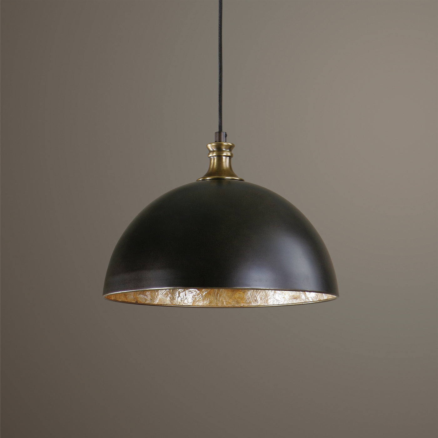 We Have Taken The Simple Look Of A Metal Dome Pendant In A Pacific Bronze Finish With Antique Brass Accents And Have Added...