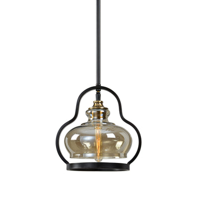 Updated Mini Pendant With Curvaceous Accent Tubing That Follows The Contour Of The Light Amber Glass Shade.  Rod Hung In A...
