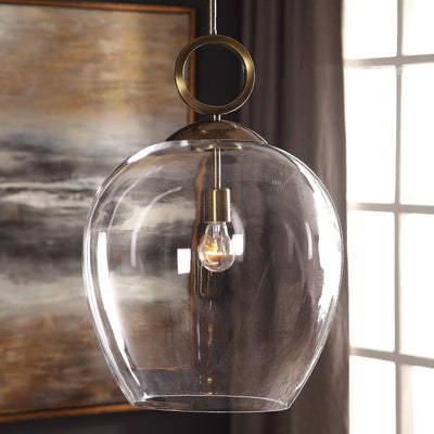 Simple Elegance Best Describes The Extra-large Clear Blown Glass On This Transitional Pendant. Calix Features An Aged Bras...