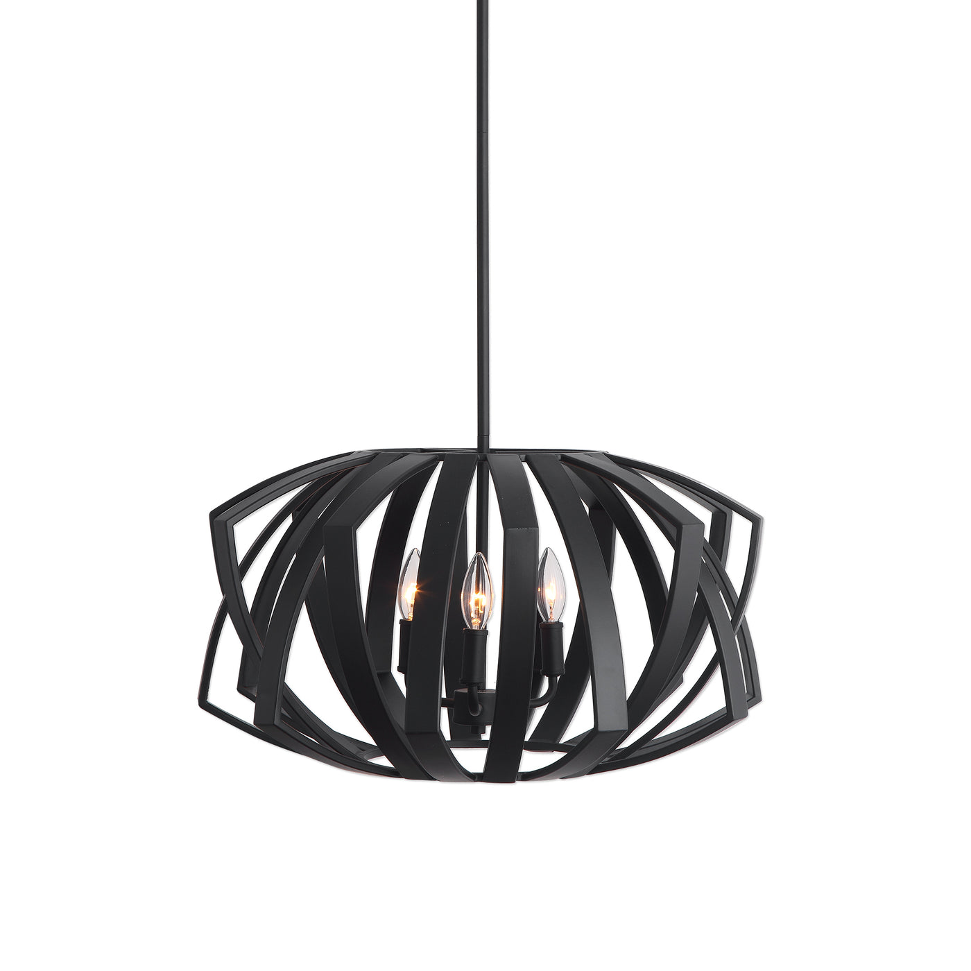 Matte Black Geometric Pendant Harkens From Mid-century Design Roots. Includes 15' Wire, 3-12" Stems And 1-6" Stem For Adju...