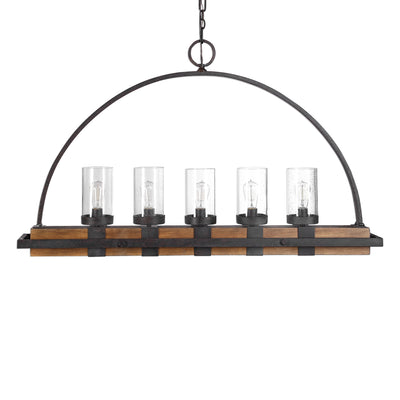 Heavy Gauge Real Wood Linear Body, Finished In A Mid-tone, Featuring Clear Seeded Glass Shades. A Nod To Industrial Design...