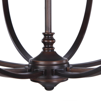 Updated Empire Shaped 8 Lt. Chandelier With A French Influence, Featuring A Ring Of Natural Oak A Bronze Metal Frame. With...