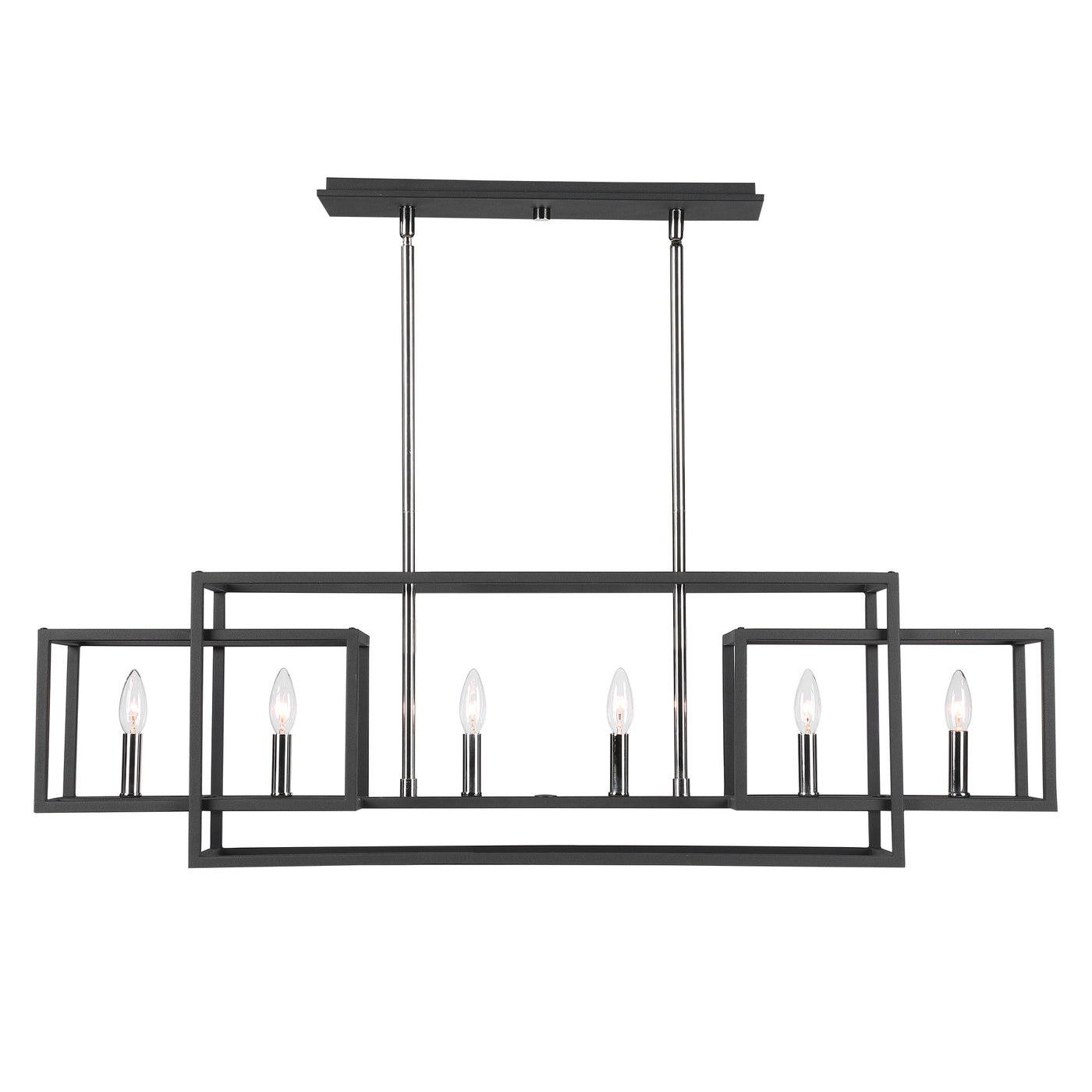 Clean Rectangles In A Sanded Black Texture Finish With Polished Nickel Accents Complete This 6 Lt. Linear Chandelier. With...