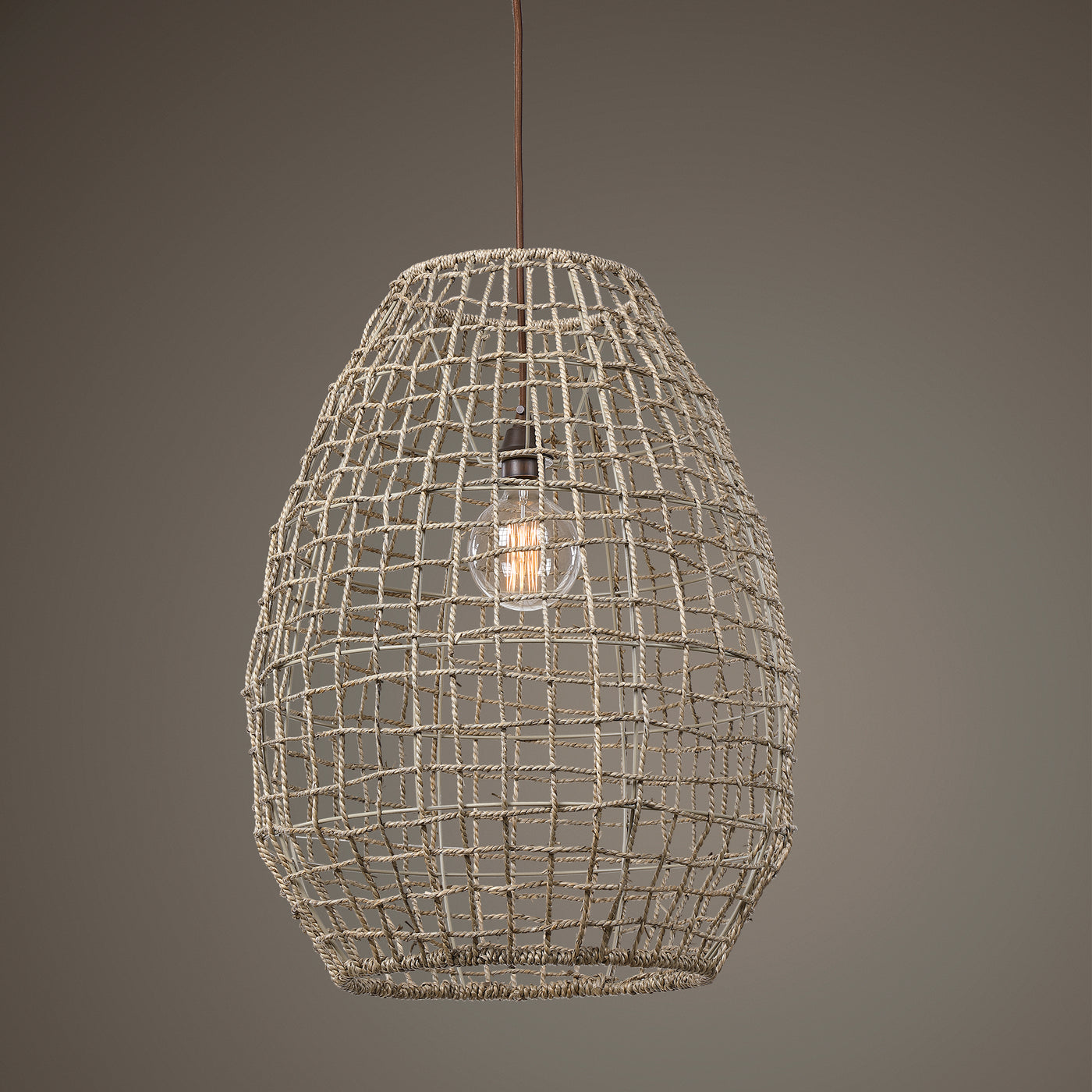 Natural Woven Seagrass In A Cross-weave Pattern Gives Us This Wonderful Airy 1 Lt. Pendant With Brushed Aged Bronze Detail...