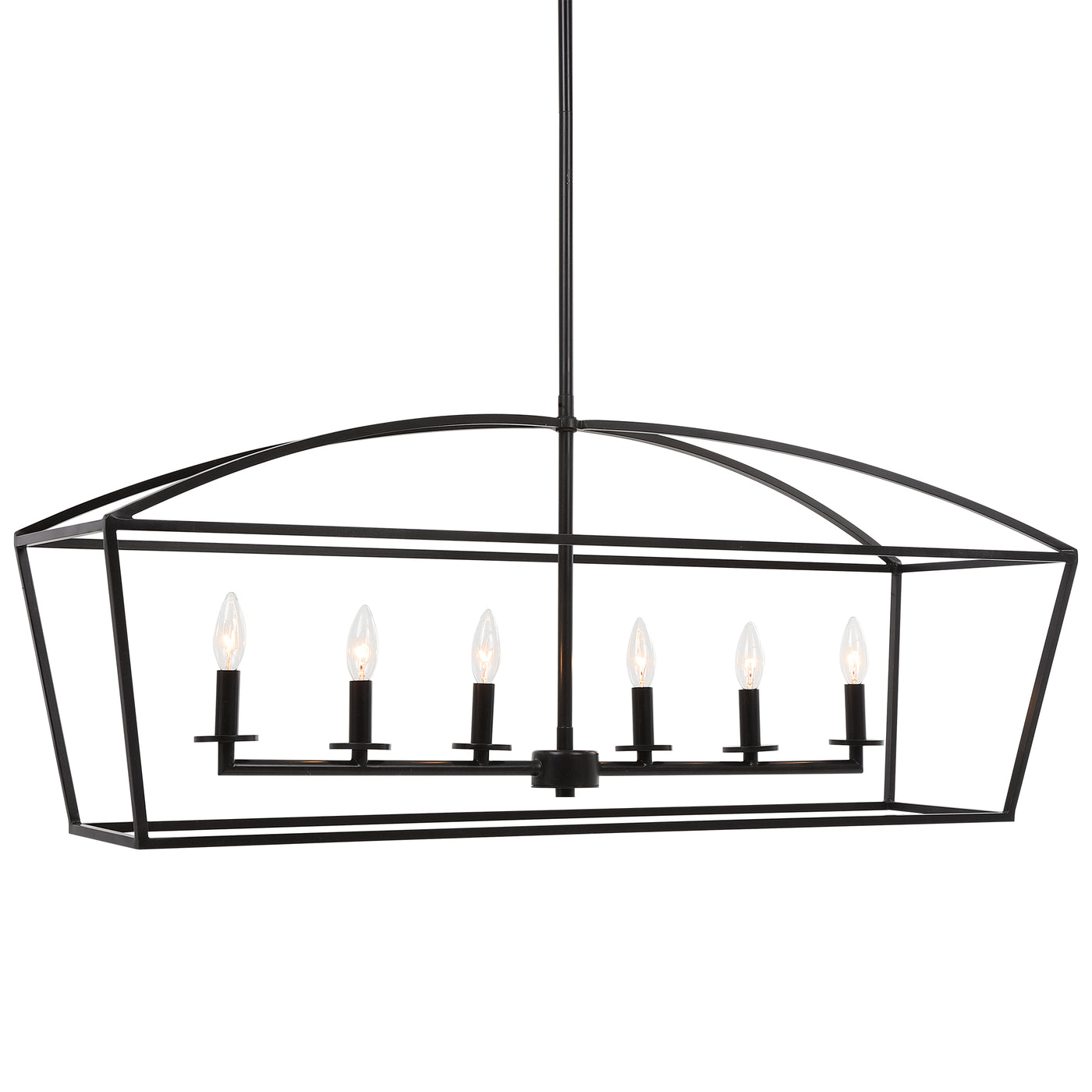 Simple Clean Open Frame Lines Are The Focus Of This Vintage Farm Industrial 6 Lt.  Linear Chandelier. The Deep Dark Weathe...