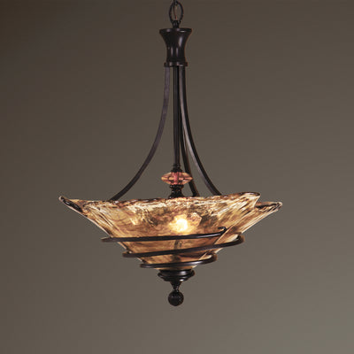 Hand Wrought, Oil Rubbed Bronze Metal Curls Around The Heavy, Handmade Glass. Its Amber Tonalities Are Key In This Excitin...
