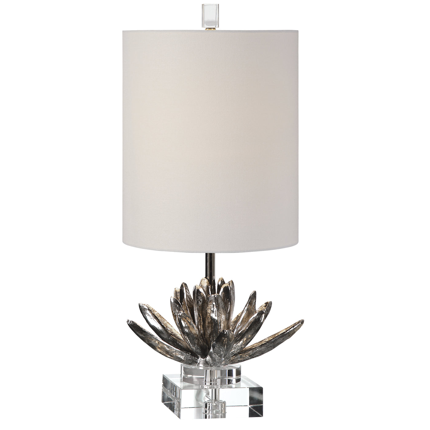 Simple Elegance Is Achieved By This Antiqued, Metallic Silver, Lotus Bloom That Appears To Be Floating On A Clear Crystal ...