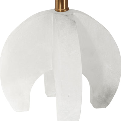 This Accent Lamp Keeps It Simple With A Uniquely Shaped, Polished Alabaster Base, Accented With Plated Brushed Brass Detai...