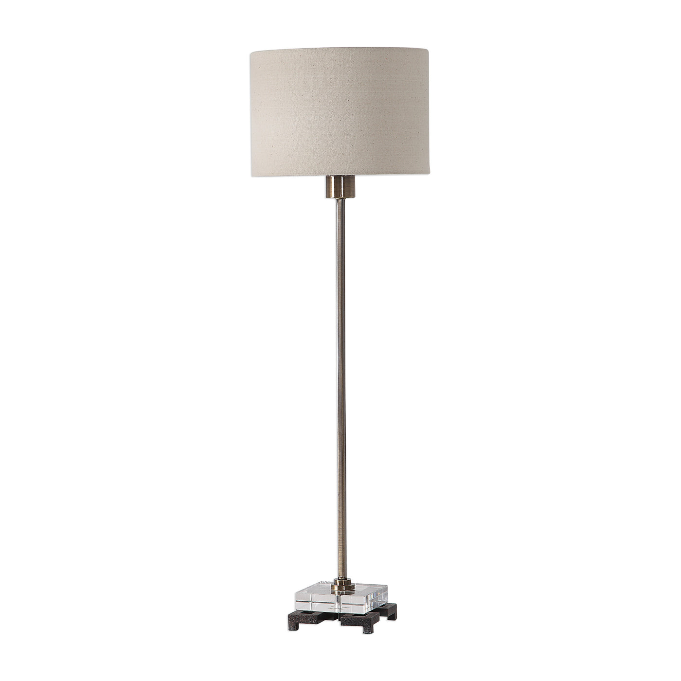 This Simple, Contemporary Table Lamp Features Clean Lines And A Versatile Style. The Iron Base Is Finished In A Plated Ant...