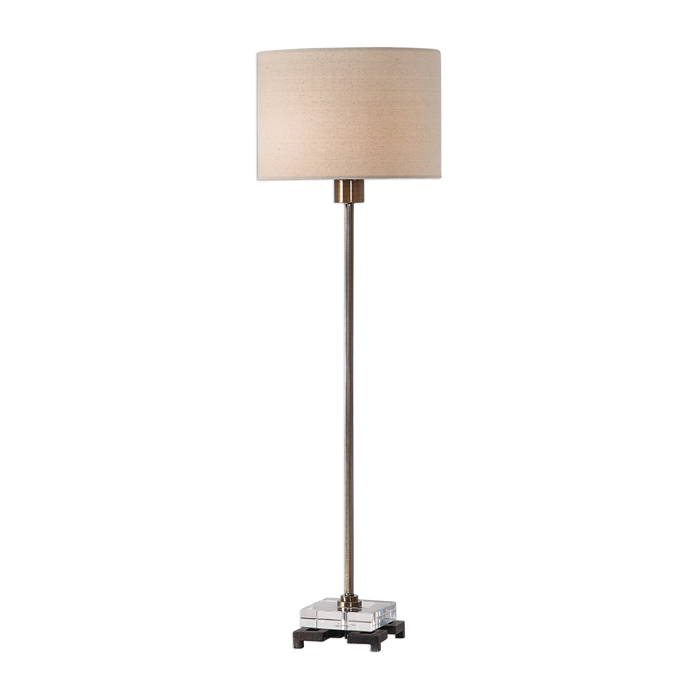 This Simple, Contemporary Table Lamp Features Clean Lines And A Versatile Style. The Iron Base Is Finished In A Plated Ant...
