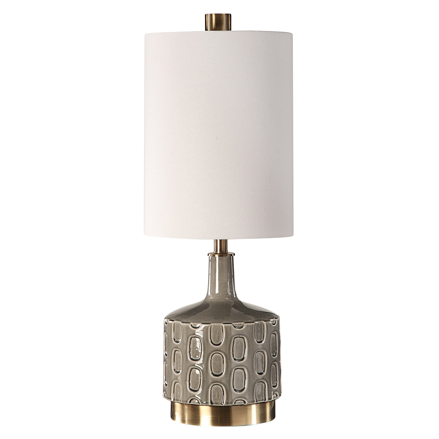 Finished In A Crackled Gray Glaze, This Ceramic Table Lamp Echoes Mid-century And Contemporary Styles. The Base Of This Pi...