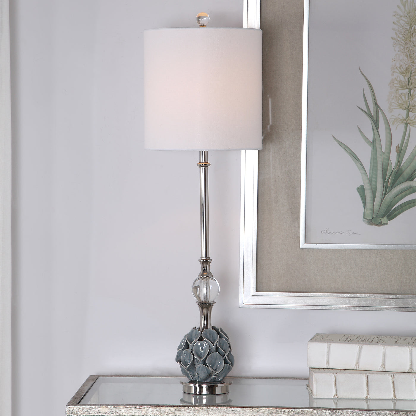 Add A Touch Of Whimsical Style To A Space With This Buffet Lamp Design By Featuring A Decorative Ceramic Calla Lilies Bouq...