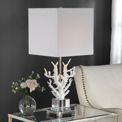 Add Nautical Style To Any Space With This Realistic White Coral Lamp That Is Displayed On An Elegant Crystal Platform, Acc...