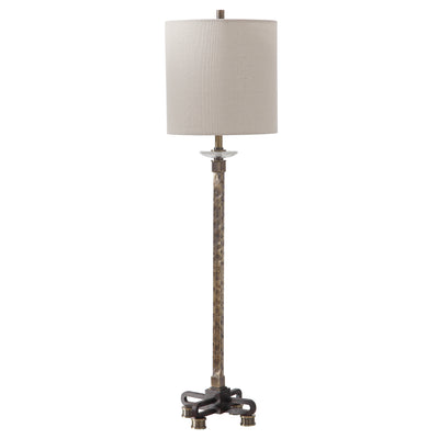 This Buffet Lamp Has A Rustic Industrial Feel Featuring A Hammered Steel Base With A Heavily Antiqued Brass Plated Finish,...