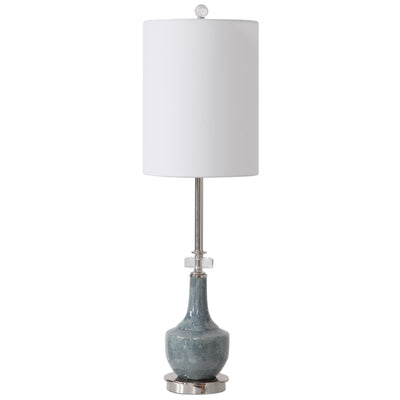 This Buffet Lamp Features A Ceramic Base Finished In A Mottled Blue Glaze With Subtle Rust Distressing. Polished Nickel Pl...
