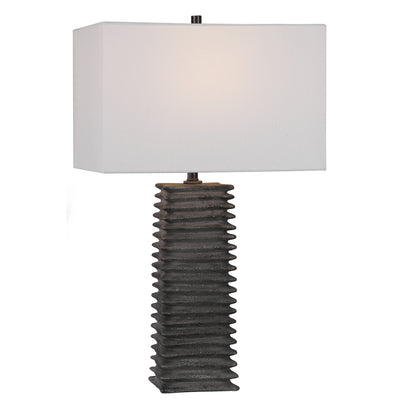 This Ceramic Table Lamp Features A Deep Ribbed Texture With A Subtle Organic Shape Finished In A Metallic Charcoal Glaze, ...