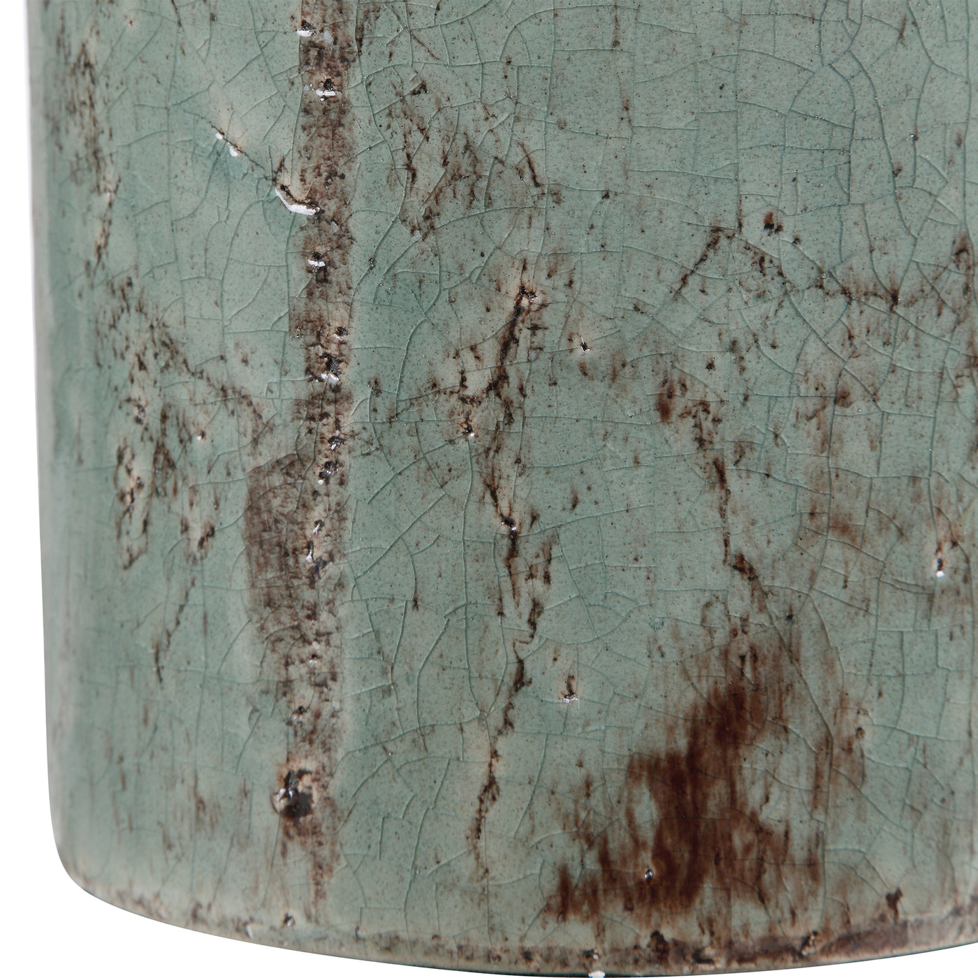 Ceramic Table Lamp Finished In A Crackled Aqua Blue Glaze With Dark Rustic Bronze Distressing, Accented With Light Antique...
