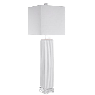 Showcasing A Refined Transitional Style, This Buffet Lamp Can Be Easily Placed With Its Square Ribbed Base Finished In A G...