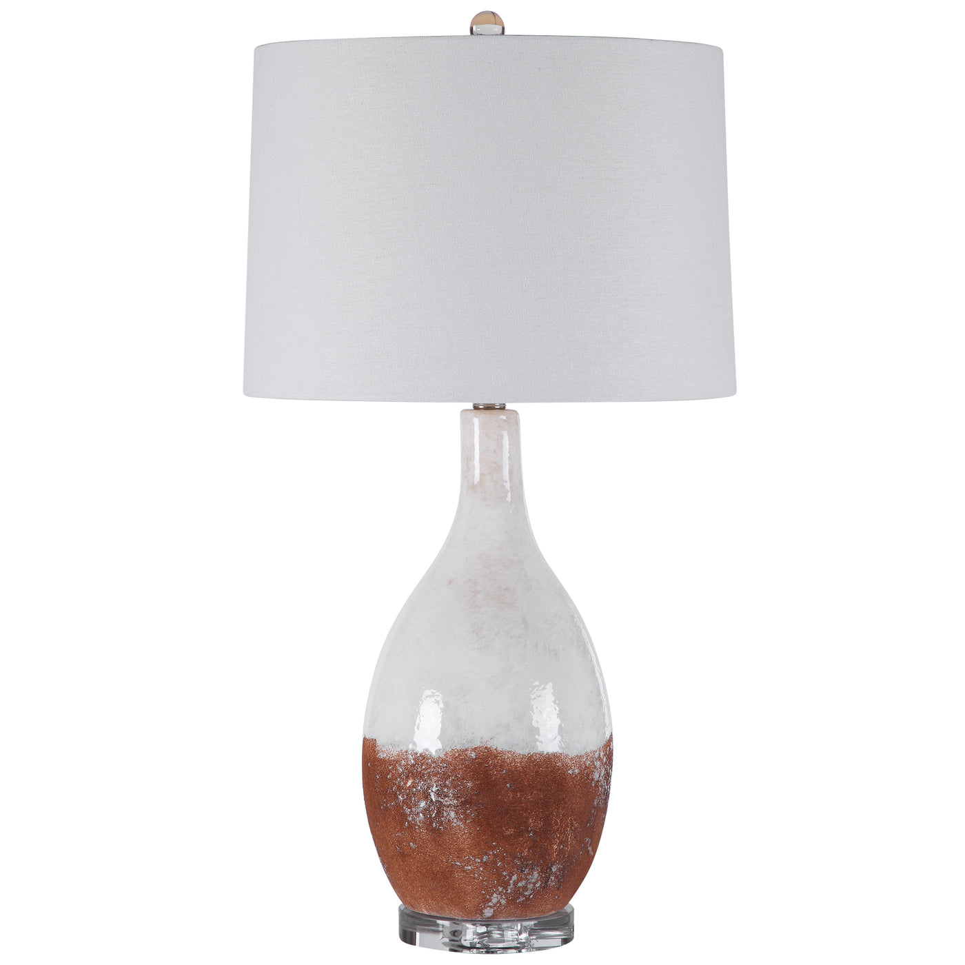 This Table Lamp Features A Ceramic Base Finished In An Earthy Terracotta Rust That Transitions Into A Crackled Aged White ...