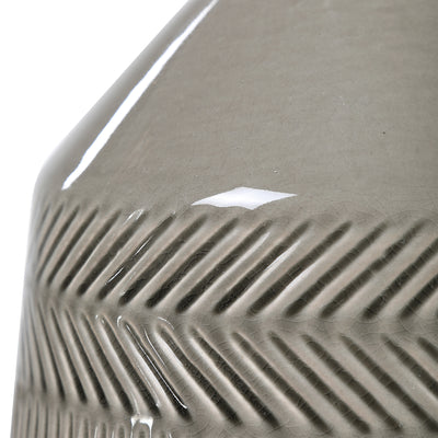 Showcasing A Classic Carved Herringbone Pattern, This Ceramic Table Lamp Is Finished In A Versatile Soft Gray Glaze With B...