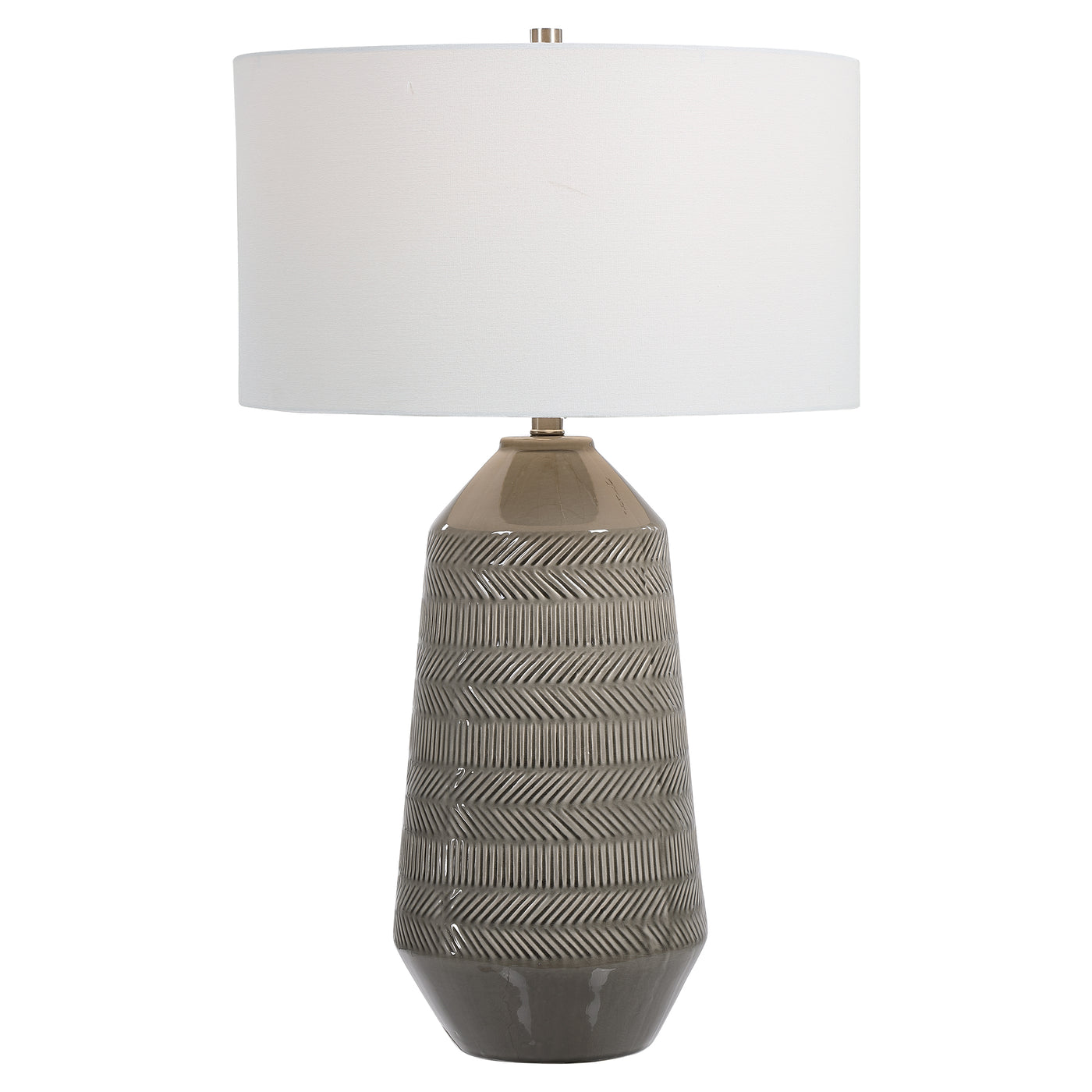 Showcasing A Classic Carved Herringbone Pattern, This Ceramic Table Lamp Is Finished In A Versatile Soft Gray Glaze With B...