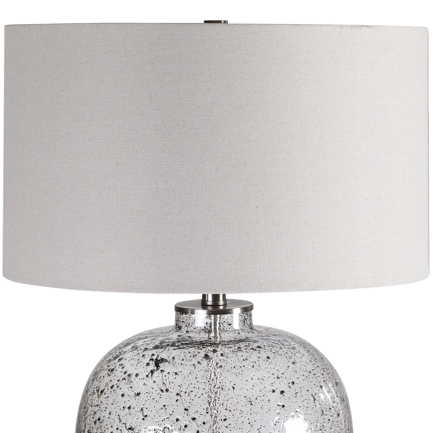 Modern Style Table Lamp Features A Translucent Art Glass Base With Abstract Black Flecks Throughout, Accented With Brushed...
