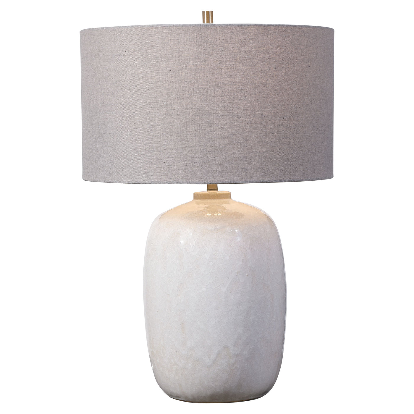 Simple Yet Versatile, This Ceramic Table Lamp Features A Cream-ivory Drip Glaze With Subtle Texture, Accented By Brushed N...
