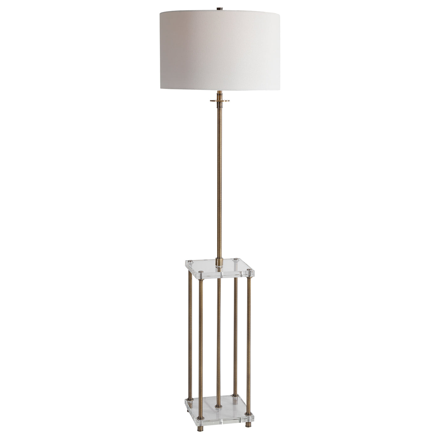 Sophisticated And Elegant, This Floor Lamp Displays A Transitional Look With Sleek Iron Details Finished In A Plated Antiq...