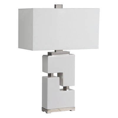 Exhibiting A Clean And Contemporary Look, This Ceramic Table Lamp Features Stacked Geometric Shapes Finished In A Gloss Wh...