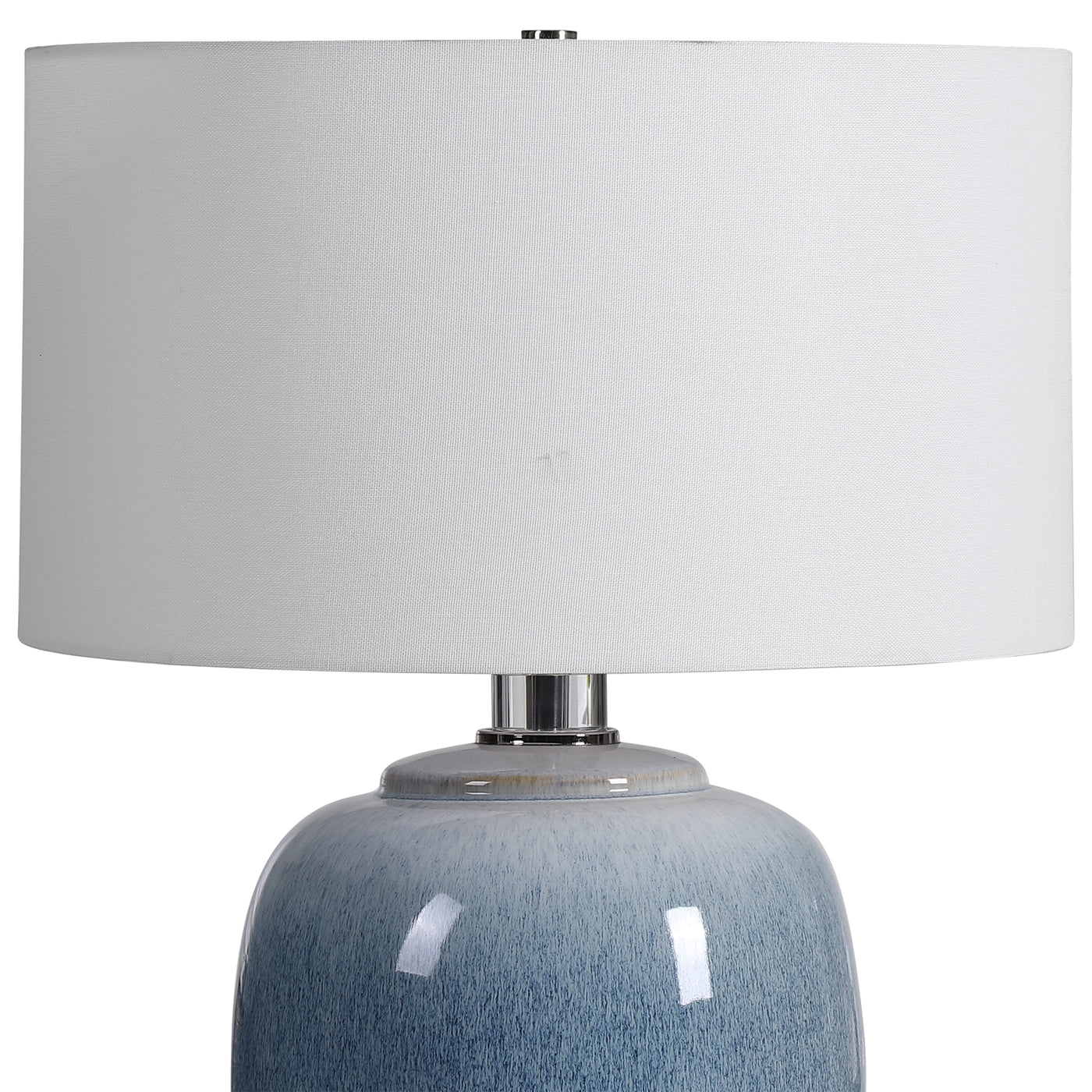 Ceramic Table Lamp Showcases Vibrant Shades Of Cobalt And Aqua That Transition Into A Subtle Ombre Toned Light Blue. Polis...