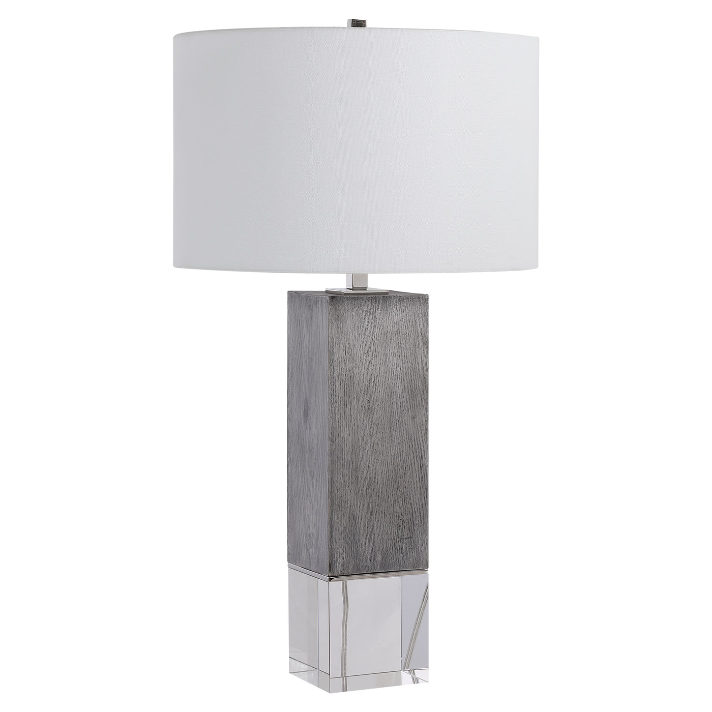Inspired By Modern Lodge Style, This Table Lamp Features A Light Gray Oak Look, Accented By Polished Nickel Plated Details...