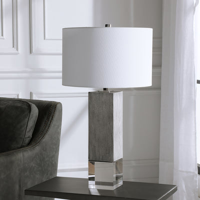 Inspired By Modern Lodge Style, This Table Lamp Features A Light Gray Oak Look, Accented By Polished Nickel Plated Details...