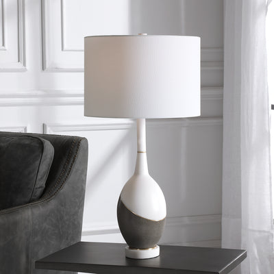 Simple Yet Sophisticated, This Table Lamp Features A Combination Of Honed Charcoal Concrete And A Polished White Marble Lo...