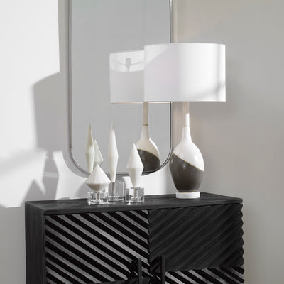 Simple Yet Sophisticated, This Table Lamp Features A Combination Of Honed Charcoal Concrete And A Polished White Marble Lo...