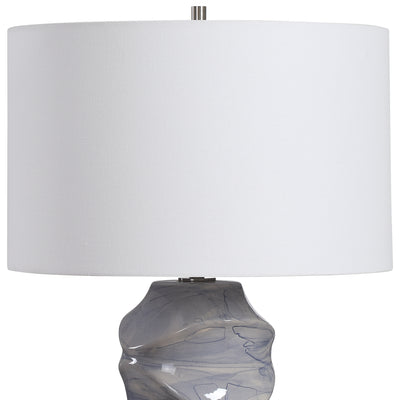 A Contemporary Take On Classic Blue And White Ceramics, This Table Lamp Features A Unique Sculpted Design With A Hand Appl...
