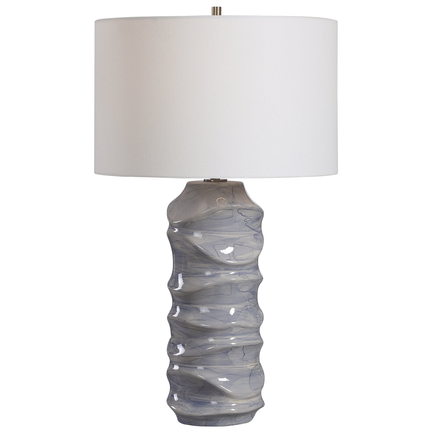 A Contemporary Take On Classic Blue And White Ceramics, This Table Lamp Features A Unique Sculpted Design With A Hand Appl...