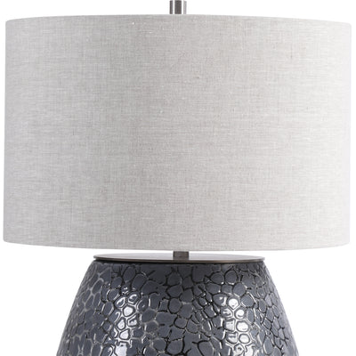 Reminiscent Of Natural River Stones, This Table Lamp Showcases An Embossed Textured Ceramic Base In A Metallic Charcoal Gr...