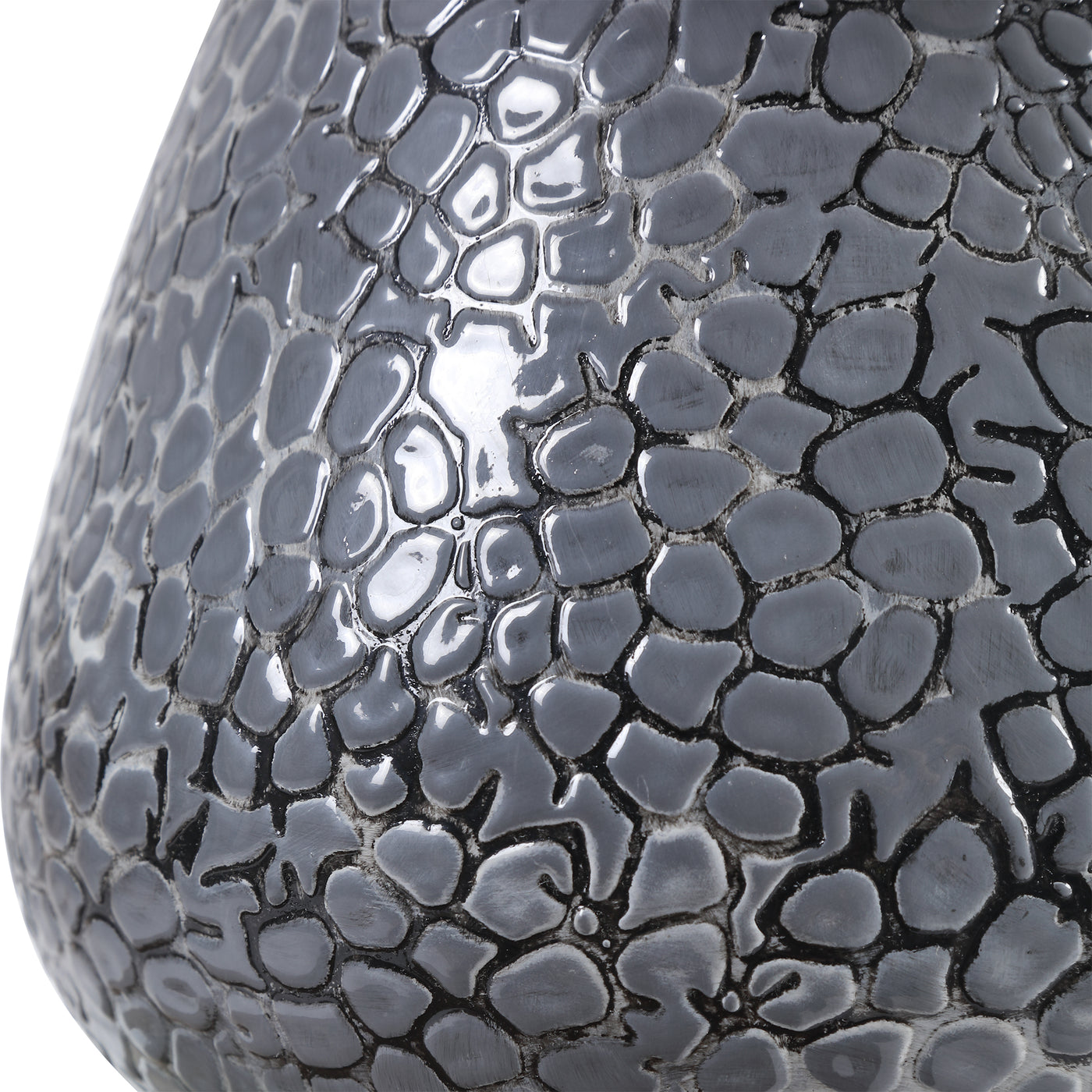 Reminiscent Of Natural River Stones, This Table Lamp Showcases An Embossed Textured Ceramic Base In A Metallic Charcoal Gr...