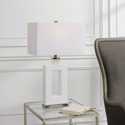Showcasing A Sleek And Contemporary Look, This Ceramic Table Lamp Is Finished In A Stark White Glaze With Striking Polishe...