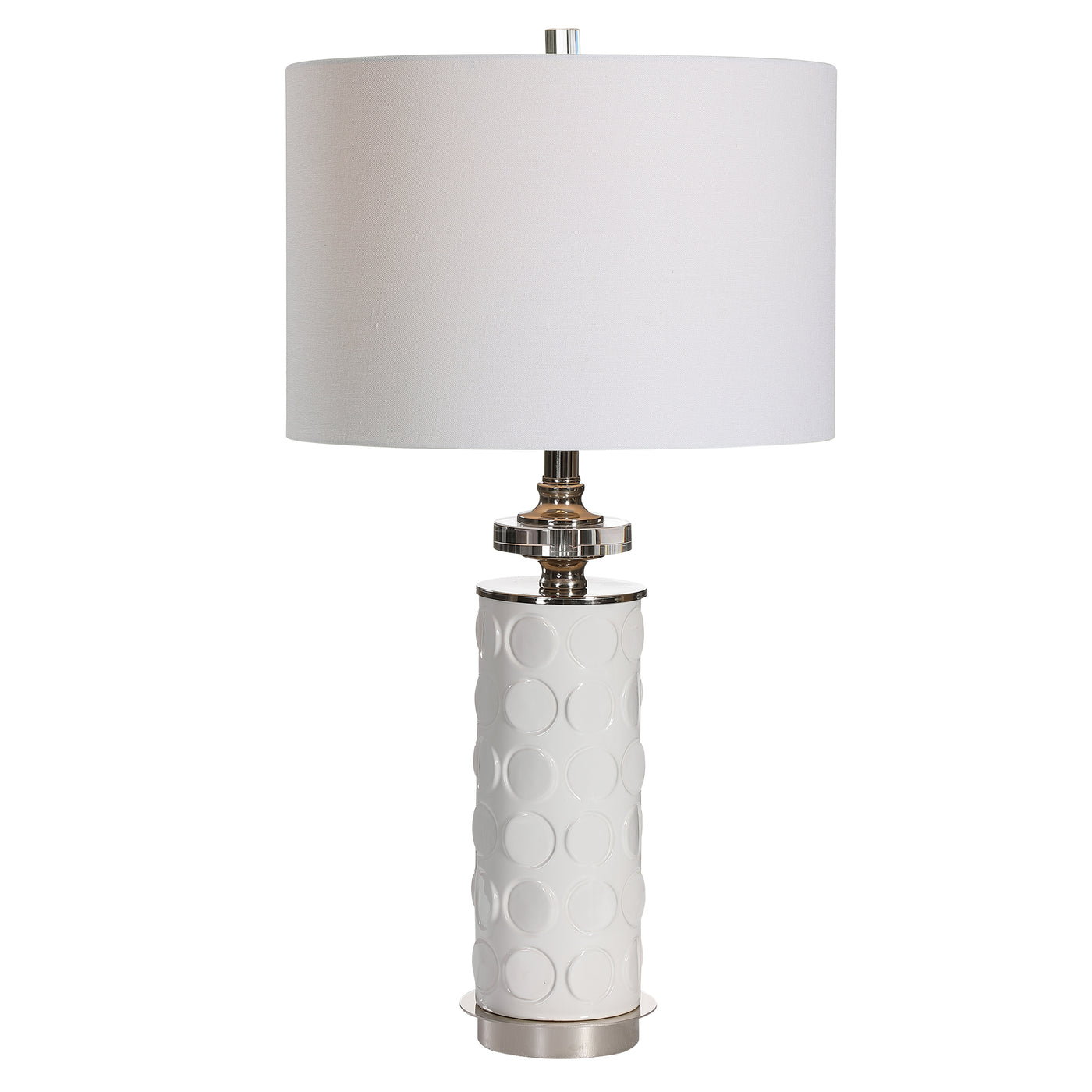 A Unique Play On Updated Traditional Style, This Ceramic Table Lamp Features A Dimensional Circle Motif Embossed Into The ...