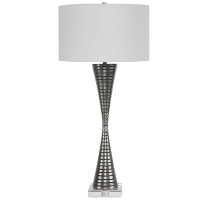 Constructed From Cast Iron, This Table Lamp Features A Masculine Look With Ribbed Texture And An Hourglass Silhouette, Dis...