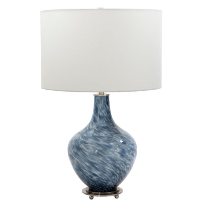 Showcasing A Curved Art Glass Base, This Elegant Table Lamp Features Rich Cobalt Blue And White Tones Displayed In A Soft ...