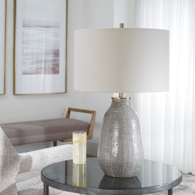 Exhibiting A Handcrafted Look, This Ceramic Table Lamp Features A Textured Finish Reminiscent Of Woven Fabric And Is Finis...