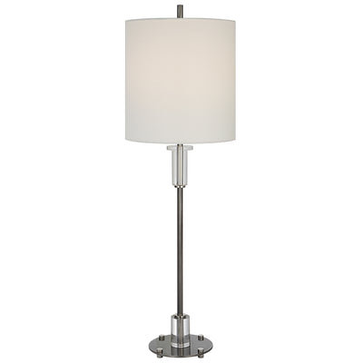 This Steel Buffet Lamp Features Clean, Simple Detailing With A Polished Nickel Base And Unique Foot, Adorned With Thick Cr...