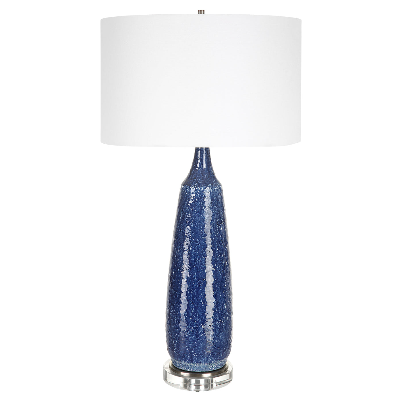 Finished In A Distressed Deep Cobalt Blue Glaze With Subtle White Undertones, This Table Lamp Features A Textured Ceramic ...