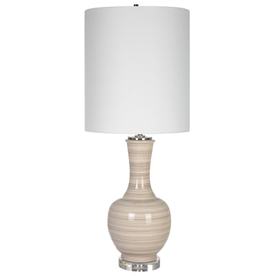 This Table Lamp Showcases A Traditional Curved Silhouette In A Striking Striped Motif. The Ceramic Base Displays Shades Of...