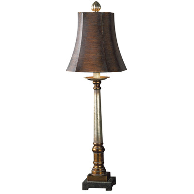 Classic In Design And Finish, This Warm Bronze And Silver Buffet Lamp Is A Perfect Addition To Any Room. The Square Bell S...