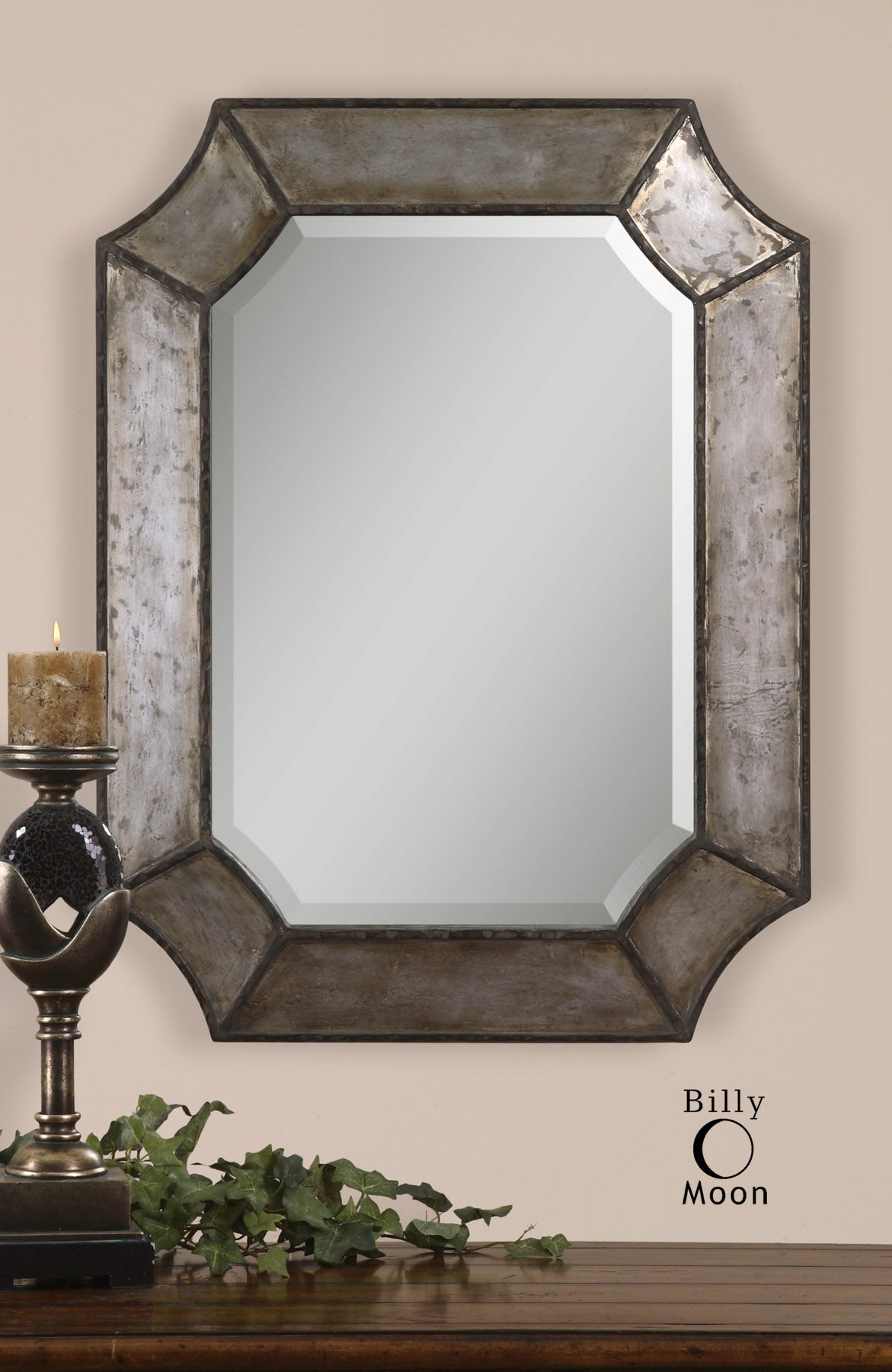 Frame Is Made Of Distressed, Hammered Aluminum With Burnished Edges And Rustic Bronze Details. Mirror Has A Generous 1 1/4...